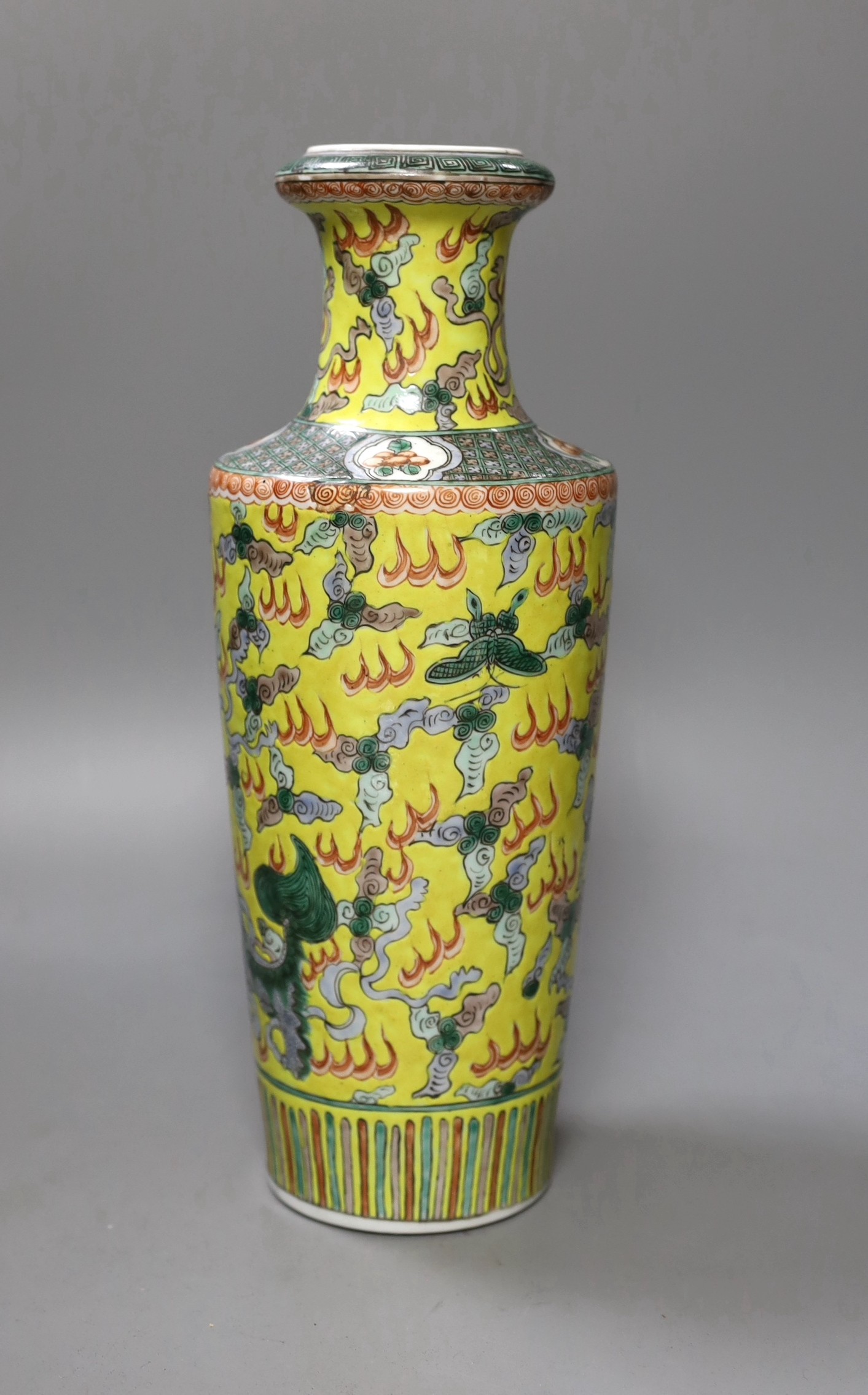 A late 19th century Chinese famille verte ‘lion dog’ vase - 34cm